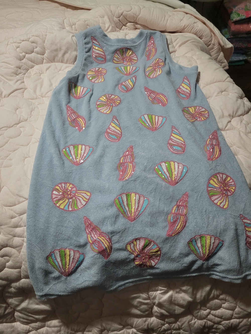 Belle Cher Light Blue Sleeveless Shell Embellished Dress